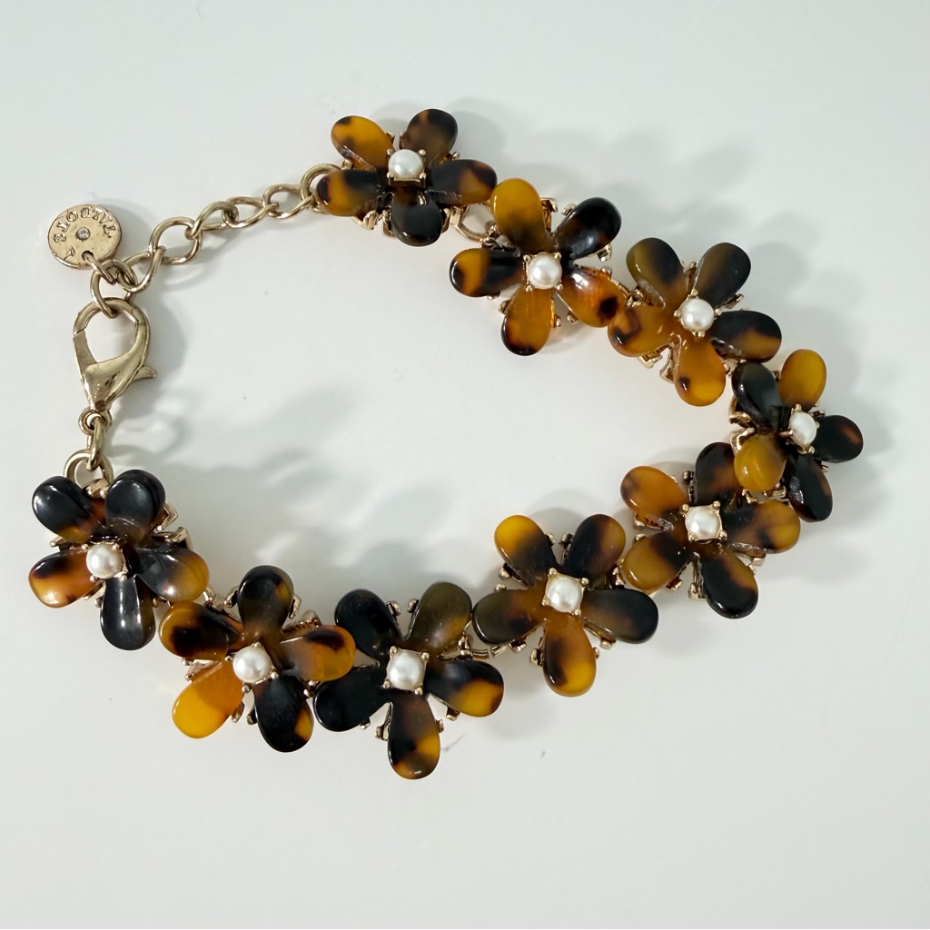 Talbots Floral Bracelet In Black Brown And Gold Tones 25$